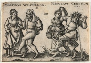 The Peasant Wedding or the Twelve Months: 11-Martinus Wintermon 12-Nicolaus Cristmon by Hans Sebald Beham