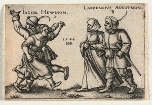 The Peasant Wedding or the Twelve Months: 7 Jacob Hewmon 8-Laurencius Augstmon, 1546 by Hans Sebald Beham