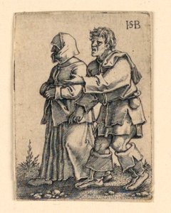 The Wedding Procession: Couple Walking Left, Woman Wearing a Bonnet