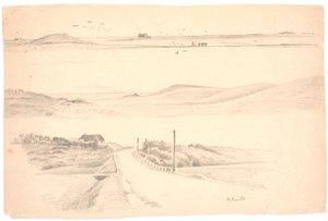 Study Sheet with Three Landscapes from Jutland. Top: Landscape with Plowed Field; Middle: Landscape with High Hills; Bottom: Landscape with House and Road
