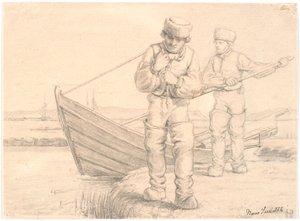 Two Limfjord Fishermen Pulling a Boat