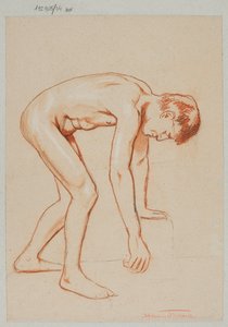 Nude of a Young Man Leaning Forward, Shown in Profile by Hans Thoma