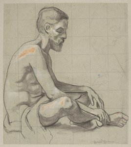 Nude of a Sitting Man, Outline of a Female Figure by Hans Thoma