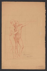 Two Naked Embracing Youths by Hans Thoma
