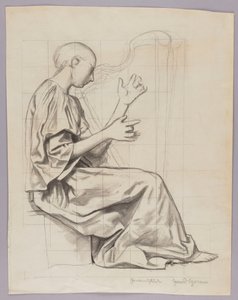 Woman Playing the Harp by Hans Thoma