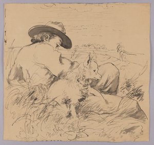 Man Lying in Grass with Dog by Hans Thoma