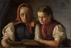 Mother and Sister of the Artist, Reading the Bible by Hans Thoma