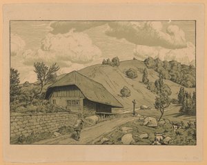 Rural Landscape with Wanderer from the Vicinity of Happach in the Black Forest by Hans Thoma