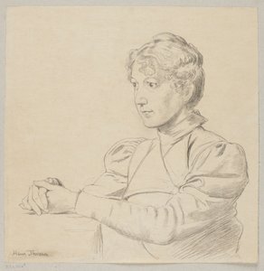 Portrait of a Young Girl with Hands on the Table, Shown to the Waist by Hans Thoma
