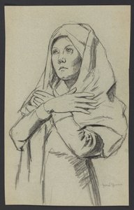 Study of a Young Woman in a Long Shawl, with Arms Crossed on Her Chest by Hans Thoma