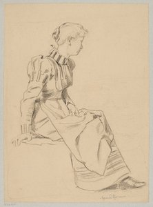 Study of a Seated Young Woman in a Long Dress by Hans Thoma