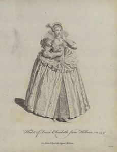 Habit of Queen Elizabeth from Holbein in 1551 by Hans after Holbein the Younger