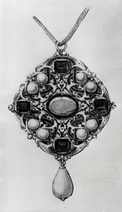 Design for a pendant set with a ruby, sapphires and pearls by Hans attr. to Holbein the Younger