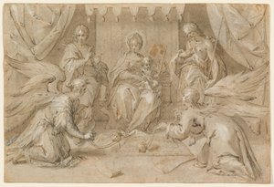 The Madonna Enthroned with Saint John the Baptist and Saint John the Evangelist by Hans von Aachen