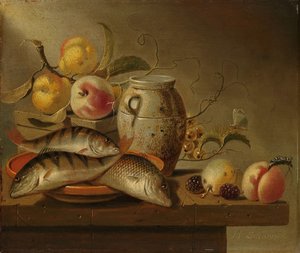 Still Life with Earthenware Jar, Fish and Fruit