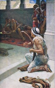 David Playing Before Saul (Illustration from Pictures That Teach The Crown Series, 1920)
