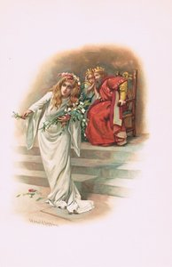 Ophelia with the king and queen, illustration from Hamlet by Harold Copping