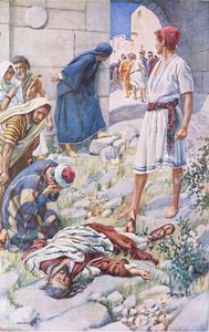St Paul stoned, illustration from Harold Copping Pictures: The Crown Series by Harold Copping
