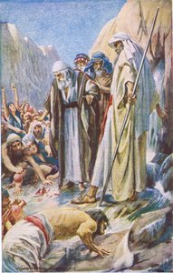 The Smiting of the Rock (Illustration from Pictures That Teach The Crown Series, 1920) by Harold Copping