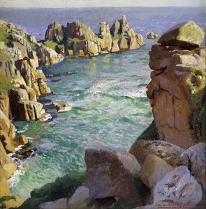 Logans Rock, Porthcurno Beach, Cornwall by Harold Harvey