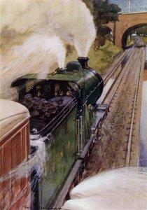 Steam locomotive on the Great Northern Railway taking up water