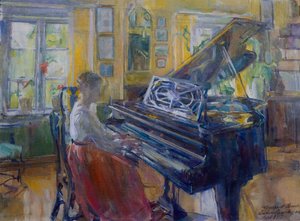 Music, interior from Loiten rectory by Harriet Backer
