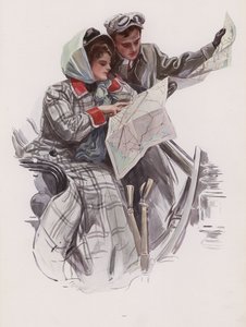 Man and Woman Reading a Map in a Car by Harrison Fisher