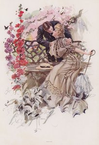Man Kissing a Woman in a Garden by Harrison Fisher