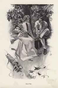 Romantic couple taking a break from their game of golf by Harrison Fisher