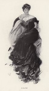 Woman in an evening gown at a ball by Harrison Fisher