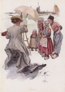 Young American Woman Painting a Dutch Scene by Harrison Fisher
