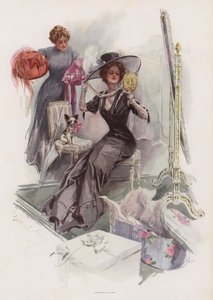 Young American Woman Trying on Hats at a French Milliners