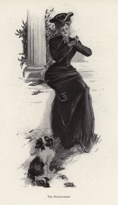 Young woman and her dog waiting to go horse riding by Harrison Fisher
