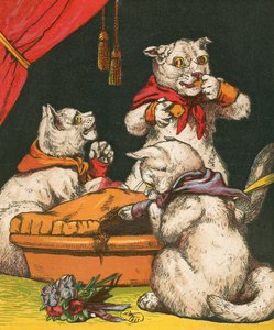 Naughty kittens eating pie in their mittens by Harrison William Weir
