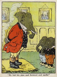 He hid his pipe and frowned and spoke