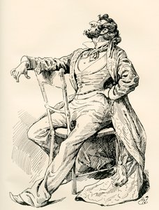 Mr. Alfred Mantalini. Illustration by Harry Furniss for the Charles Dickens Novel Nicholas Nickleby, from The Testimonial Edition, Published 1910.