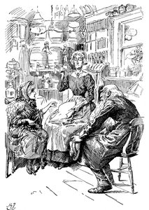 Mr Riah and Miss Wren at the Six Jolly Fellowship Porters, 1912 by Harry Furniss