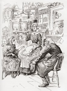 Mr. Riah and Miss Wren at the Six Jolly Fellowship Porters by Harry Furniss