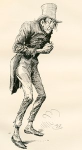 Newman Noggs. Illustration by Harry Furniss for the Charles Dickens Novel Nicholas Nickleby, from The Testimonial Edition, Published 1910.