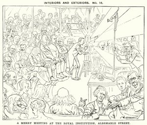 Punch cartoon: A Merry Meeting at the Royal Institution, Albemarle Street, London by Harry Furniss
