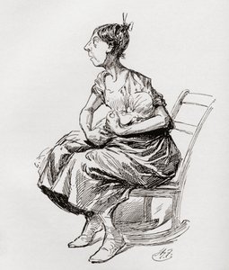 Tilly Slowboy. Illustration by Harry Furniss for the short story The Cricket on the Hearth from The Christmas Books by Charles Dickens, published in The Testimonial Edition of 1910 by Harry Furniss
