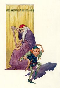 Minstrels and dwarfs entertain the king by Harry George Theaker