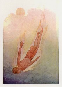 Phaeton with his hair in flames, falling into a deep cool river by Harry George Theaker