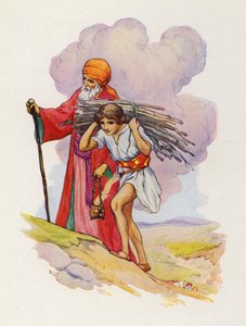 Side by side Abraham and Isaac climbed the steep path by Harry George Theaker
