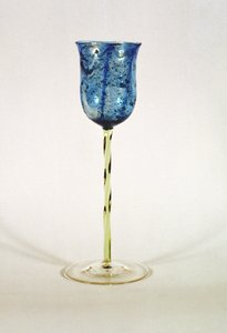 Glass Goblet with a Blue Streaked Bowl with Gold Inclusions, Made for Powell & Sons, Whitefriars, London, c.1895