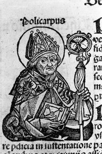 Portrait of Saint Polycarp of Smyrna, Bishop. Engraving from Chronicles of Nuremberg by Schedel Hartmann