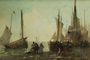 Unloading Fishing Boats on the Quay, Brittany