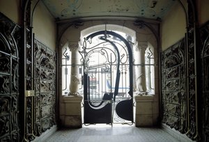 View of the entrance gate of Castel Beranger located at 14, rue de la Fontaine in the 16th arrondissement of Paris by Hector Guimard