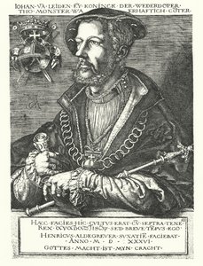 John of Leiden, Dutch Anabaptist leader and one of the leaders of the Munster Rebellion of 1534-1535 by Heinrich (after) Aldegrever