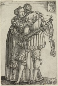 Couple Embracing, plate six from The Large Wedding-Dancers by Heinrich Aldegrever